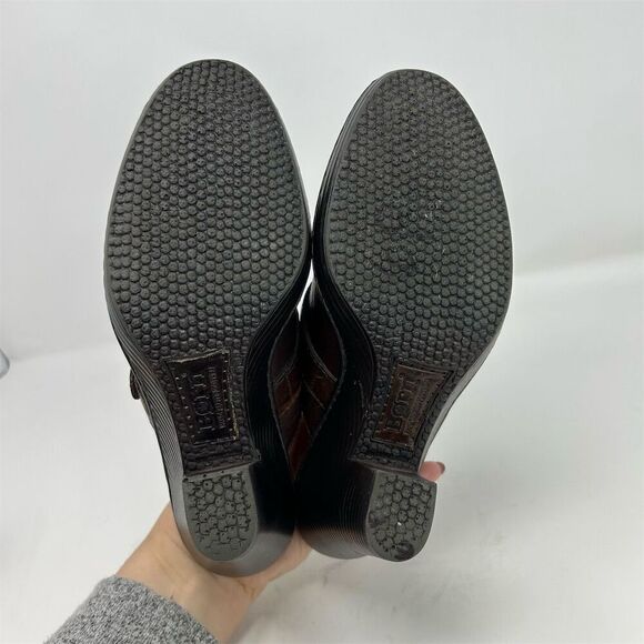 Born Women's Brown Leather Slip On Clogs Size 7 Buckle Detail Block Heel - Picture 8 of 11